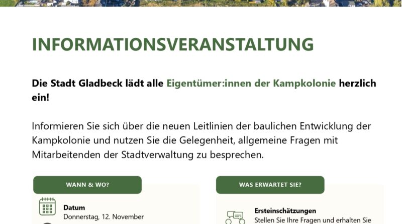 Zukunft der Kampkolonie: Stadt Gladbeck lädt zum Informationsabend ein